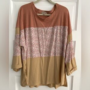 Gigio Plus Woman’s 2X Floral And Solid Boho Style Blouse